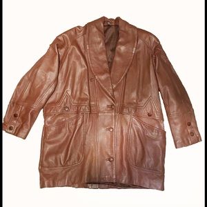 **SOLD**      Brown Genuine Leather Jacket Coat